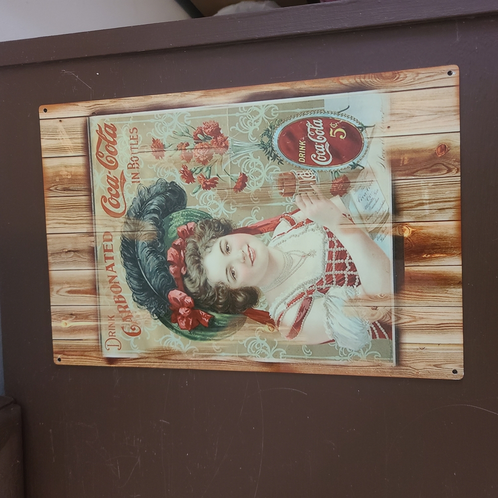 Coca Cola Vintage Style Metal Sign with Red and Green Accents